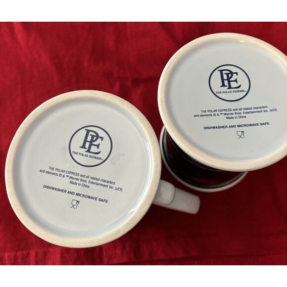 Polar Express Movie Ceramic Warner Bros Christmas Coffee Hot Coco Mug Set Of 2 - Picture 3 of 5